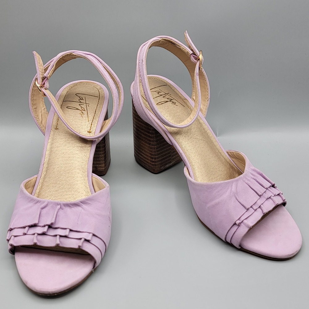 Latigo Idelle Lavender Leather Ruffle Block Heel Sandals Womens 9M